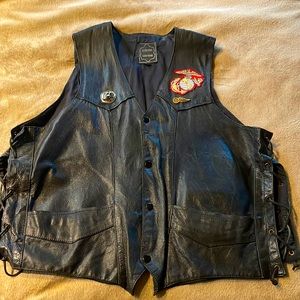 Leather Biker Vest With Harley Davidson Emblem